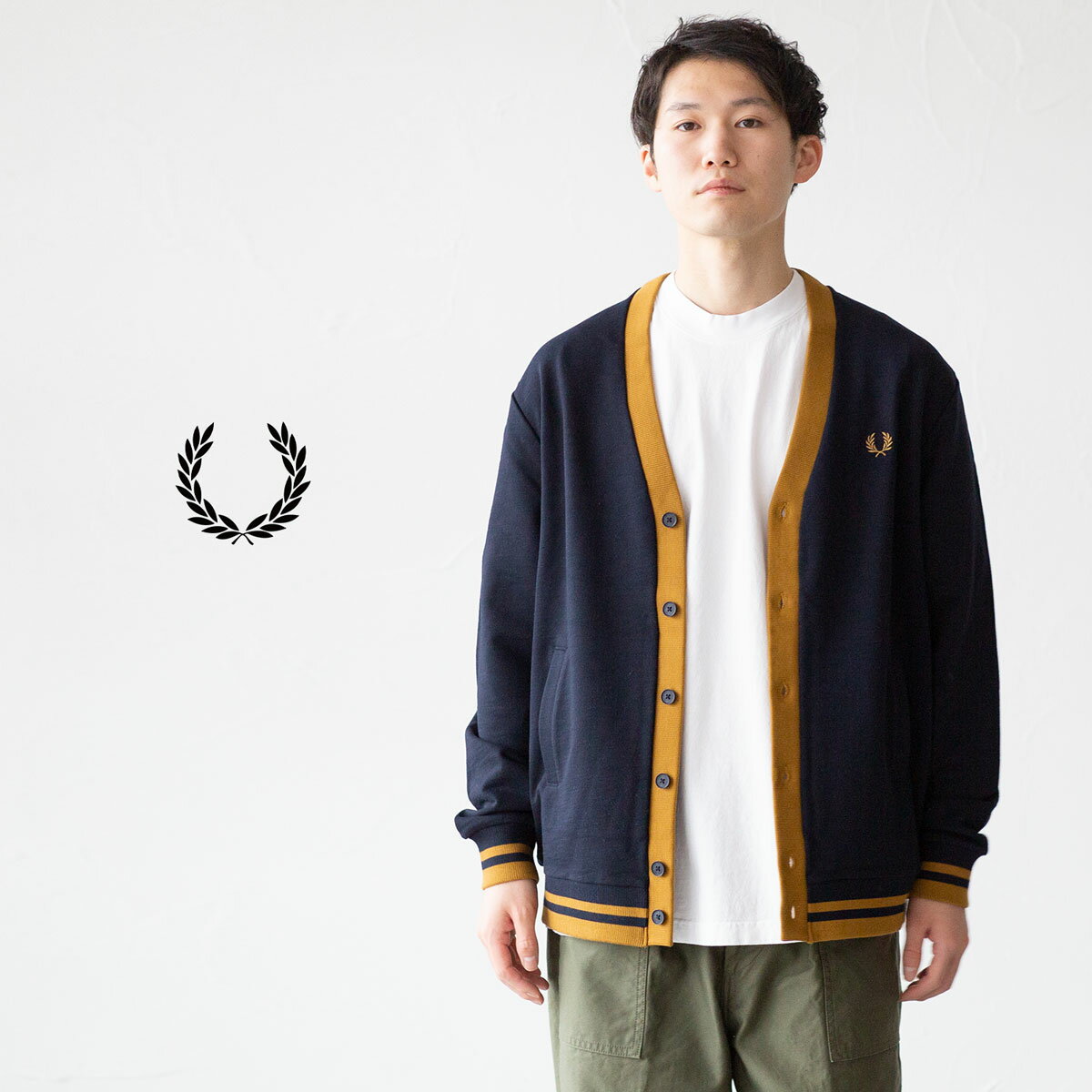 フレッドペリー カーディガン ボタン スルー スウェットシャツ FRED PERRY M6589 メンズ