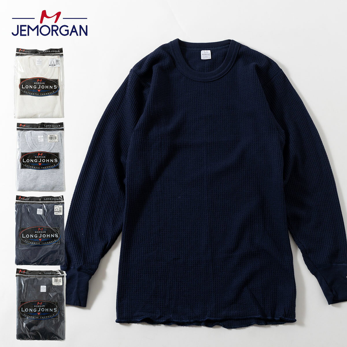 *ジェーイーモーガン アンダーウエア メンズ 定番* 希少な本国企画サーマルのデッドストック。 JEMORGAN LONG JOHNS MEN'S CREW 1945年にアメリカ・ペンシルバニア州で誕生した、老舗サーマルブランドJEMORGAN。 高品質なサーマルウェアは当時のスポーツチームや米軍にも採用され「サーマルの定番ブランド」として広く親しまれました。 こちらはアメリカで展開されていたオリジナルJ.E. MORGAN時代の希少なデッドストック。ライセンス展開を中心とする現行品では味わえない、ブランドの歴史を感じられる魅力を備えています。 ワッフルサーマルニットが体温を閉じ込めて保温し、寒い時期でも快適な暖かさを維持。 素材にはコットンの快適さとポリエステルの強度・耐久性を兼ね備えた混紡生地を使用。縮みを抑え、型崩れしにくく、美しいシルエットを長く保ちます。 &minus;&nbsp;size&nbsp;&amp;&nbsp;spec&nbsp;&minus; サイズ表｜着用者想定寸法(cm) 表記サイズ 胸囲 ウエスト S 86 ~ 91 76 ~ 81 M 97 ~ 102 86 ~ 91 L 107 ~ 112 97 ~ 102 XL 127 ~ 132 107 ~ 112 スペック 素材 綿65%ポリエステル35% 企画・製造 アメリカ本国企画（エルサルバドル製） &minus;&nbsp;pick&nbsp;up&nbsp;items&nbsp;&minus; MEN'Sクルーネック MEN'Sヘンリーネック MEN'Sロングパンツ MEN'Sロングパンツ