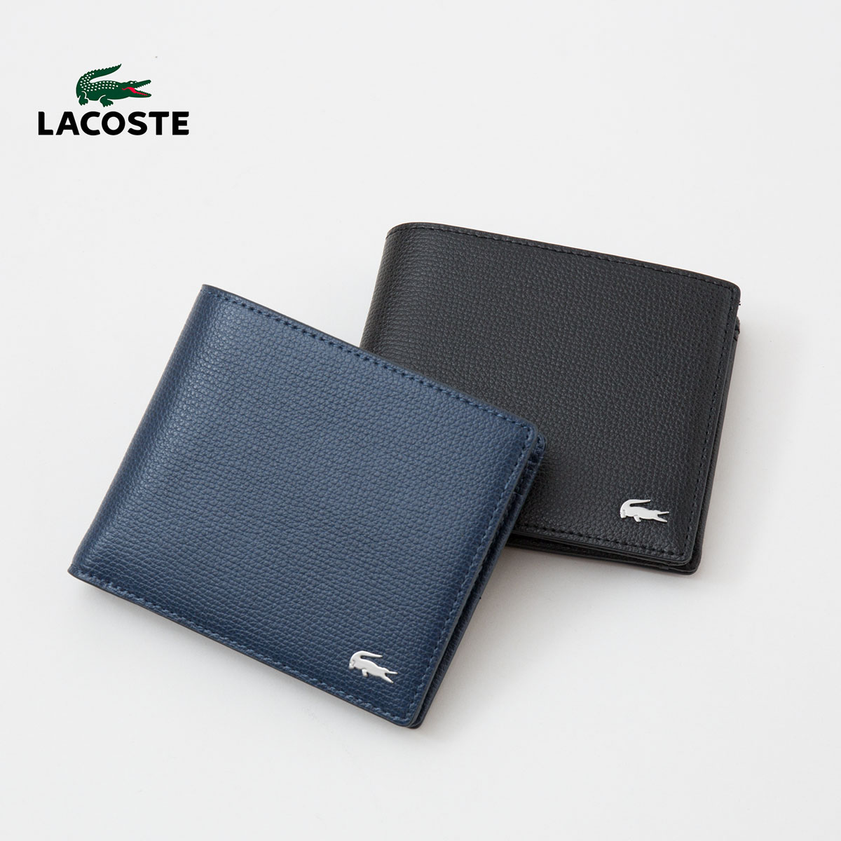 ラコステ 2つ折り ウォレット LACOSTE NH1601KP 財布 本革 型押し レザー 小物 シボ感 シュリンクレザー ギフト ラッピング無料