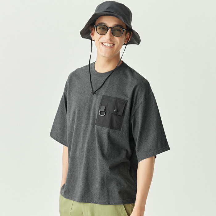 Tシャツ メンズ フラップポケット スナップボタン ストラップ コットン生地 クルーネック ミディアム丈 無地 半袖 メール便不可 24ss coca コカのサムネイル