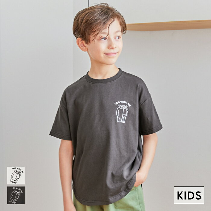 キッズ 120-150 Tシャツ 半袖 刺繍 ワンポイント オーバーサイズ クルーネック 伸縮性 薄手 男の子 キッズオリジナル 子供服 メール便可のサムネイル