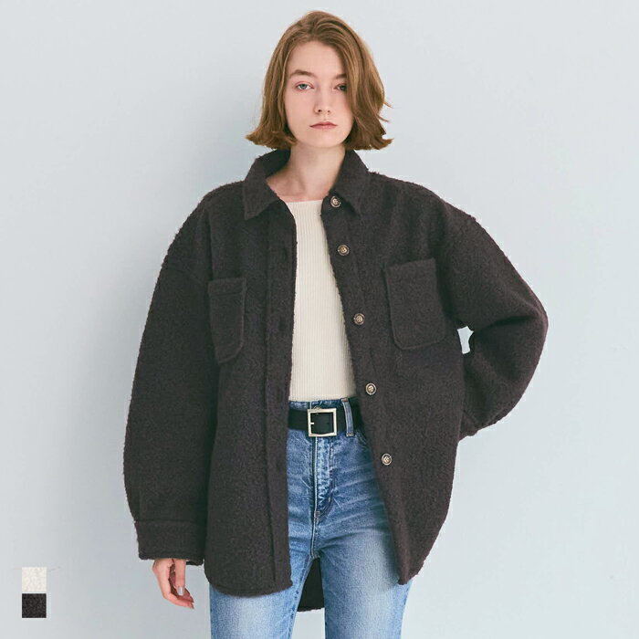 (アウター ジャケット ボア プードル もこもこ ボタン ポケット 襟付き ポリエステル100 カジュアル 25aw)