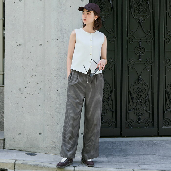 ヘリンボーンストライプイージーパンツ レディース メール便不可 coca コカのサムネイル