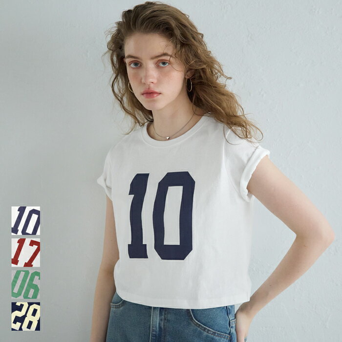Tシャツ レディース ナンバリング コンパクト リブ コットン 天竺 クルーネック クロップド丈 伸縮性 半袖 GC メール便不可 24ss coca コカのサムネイル
