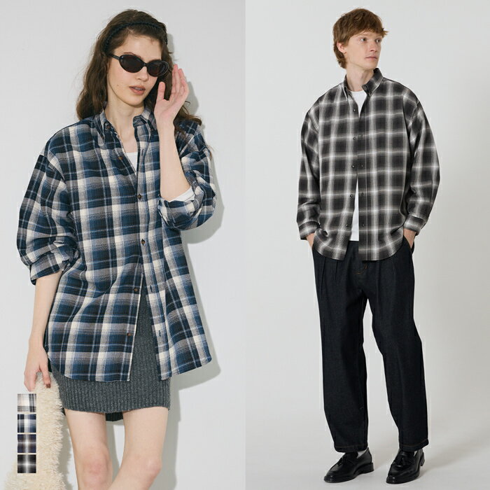 ポリエステルチェック長袖シャツ メンズ レディース メール便不可 coca コカのサムネイル