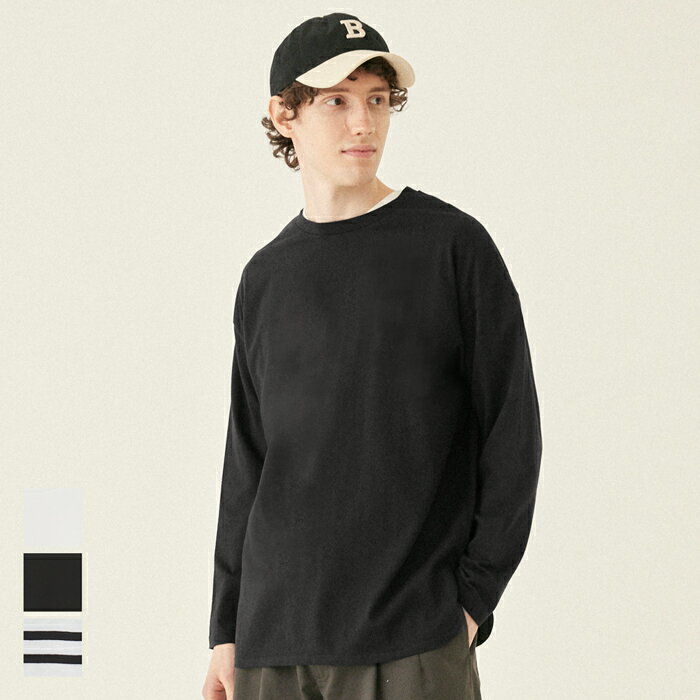 Tシャツ メンズ サイドスリット ロングTシャツ 無地 長袖 クルーネック リブ レイヤード カットソー ボーダー メール便不可 24ss coca コカのサムネイル