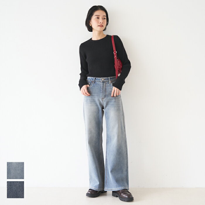裏起毛デニムパンツ レディース 送料無料/メール便不可のサムネイル