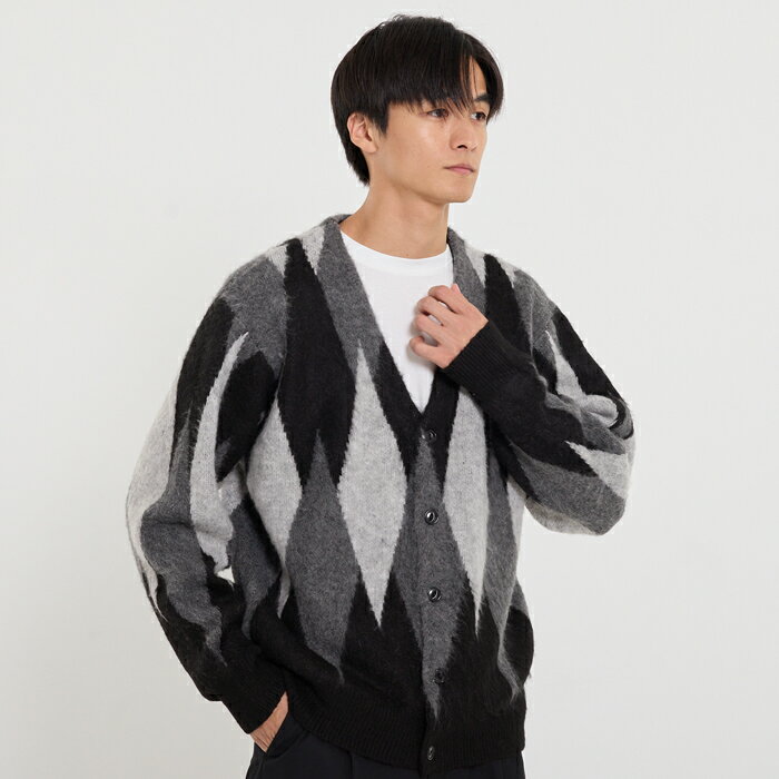 ダイヤ柄ニットカーディガン メンズ メール便不可 coca コカのサムネイル