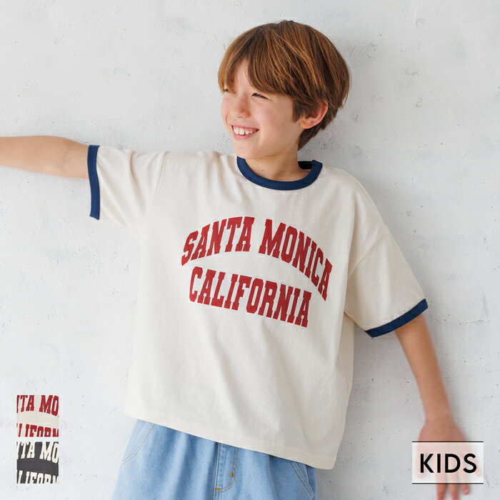 キッズ 110-140 ロゴTシャツ リンガー カレッジ クルーネック 綿 ミディアム丈 半袖 男女兼用 キッズオリジナル 子供服 メール便可 coca コカのサムネイル