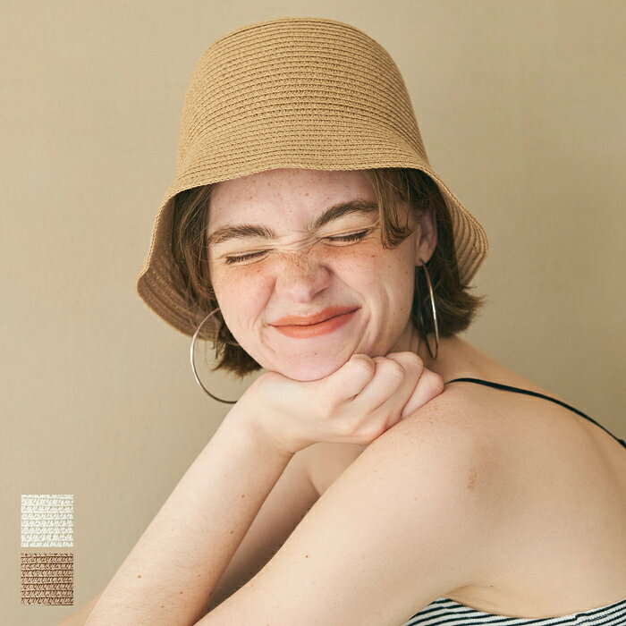 ハット レディース バケットハット 麦わら帽子 天然素材 調節可能 無地 深め 日よけ アウトドア 屋外 シンプル メール便不可 24ss coca コカのサムネイル