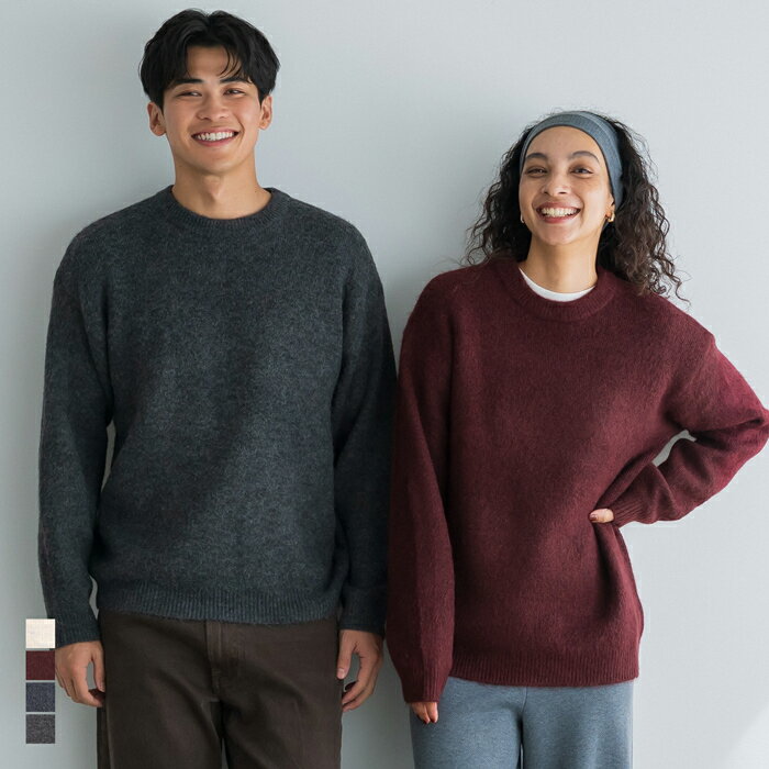 ブラックフライデー価格2490円→1990円★モヘヤ風クルーネックリラックスニットトップス メンズ メール便不可 coca コカのサムネイル