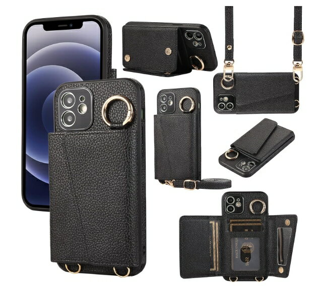 iPhone 11 ケース 手帳型 アイフォーン 財布型 スマホケース iPhone11 ショルダー 肩掛け 斜め掛け カード収納 いiPhone11 カバー 携帯ケース アイフォーン11 スタンド機能 耐衝撃 おしゃれ ブラック 黒