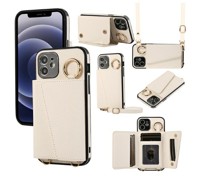 iPhone 12 ケース 手帳型 アイフォーン 財布型 スマホケース iPhone12 ショルダー 肩掛け 斜め掛け カード収納 いiPhone12　カバー 携帯ケース アイフォーン12 スタンド機能 耐衝撃 おしゃれ　ホワイト　白
