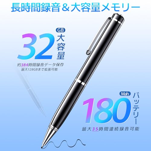 PliPla ボイスレコーダー ペン型 32GB ICレコーダー 小型 35長時間連続録音 OTG対応 録音機 高感度 音声検知自動録音 音質調節可能