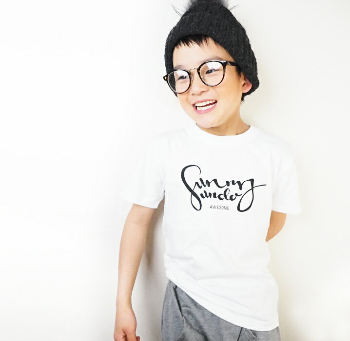 コッキー SunnySunday 半袖Tシャツ 男の子 女の子 ホワイト/チャコール 100cm-160cm S/M/L 綿100％