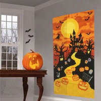 Happy　Halloween　　　パネル　壁掛け　タペストリー　など。　縦　約108cm 　×　横　約60cm　1枚単位の販売　単価　綿100％　日本製