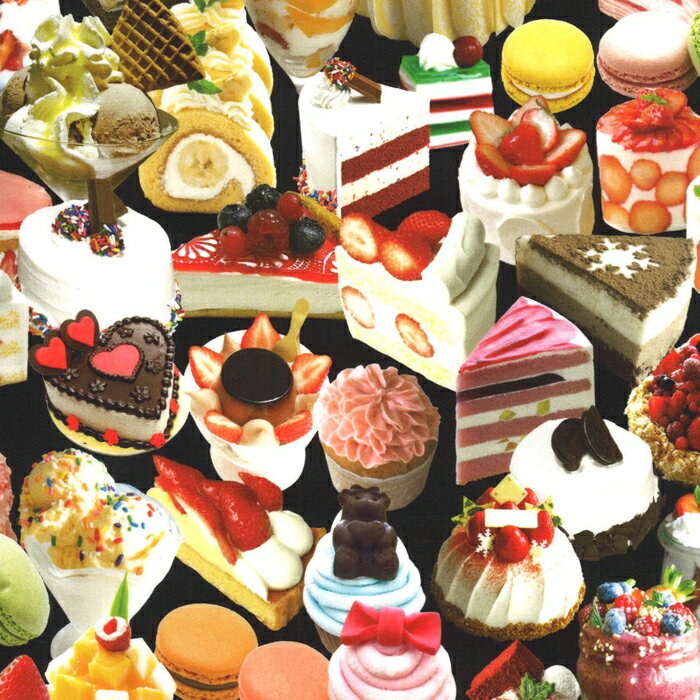【メール便でのお届けは、6個（3m）まで】Sweets　ケーキ屋さんが布に。超リアル　インクジェットプリント106cm幅 　綿100％　生地50cm..