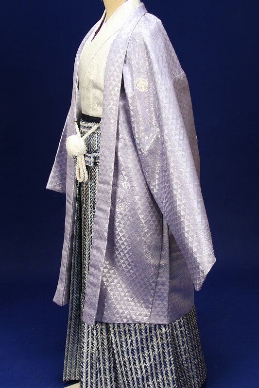 【レンタル】成人式袴 成人袴 4泊5日　フルセット卒業式 大きいサイズ 薄紫ラメ羽織白色着物10号着物・羽織袴 ・結婚式水色袴成人式男性袴★往復送料無料一部地域を除く★★fy16REN07★