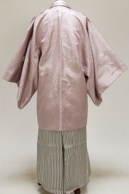 【レンタル】成人式袴 成人袴 卒業式 4泊5日フルセット着物白地ラメ羽織薄ピンクラメ地紫縦縞袴8号着物紋付袴 レンタル】(男紋付袴 成人式 卒業式 結婚式セレモニー男性用紋付袴セット★往復送料無料一部地域を除く★★fy16REN07★