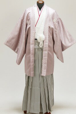 【レンタル】成人式袴 成人袴 卒業式 4泊5日フルセット着物白地ラメ羽織薄ピンクラメ地紫縦縞袴8号着物紋付袴 レンタル】(男紋付袴 成人式 卒業式 結婚式セレモニー男性用紋付袴セット★往復送料無料一部地域を除く★★fy16REN07★