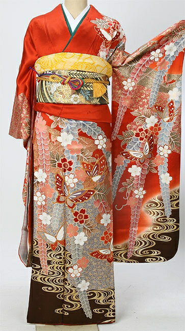 【レンタル】成人式　観世水文藤さくらに蝶々レンタル振袖正装・女性着物・20歳の記念衣裳正装・結婚式出席衣裳・御呼ばれ衣裳振袖レンタル 102-f042〔結婚式〕〔結納〕〔入学式〕〔卒業式〕〔パーティー〕〔女性和服〕〔振り袖〕〔rental〕〔貸衣装〕★fy16REN07★