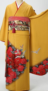 流れ遠州椿レンタル振袖寸正装・女性着物・記念衣裳正装・結婚式出席衣裳・振袖レンタル 〔結婚式〕〔結納〕〔入学式〕〔卒業式〕〔パーティー〕〔女性和服〕〔振り袖〕〔rental〕〔貸衣装〕★fy16REN07★99-f039