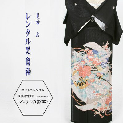 【レンタル】夏用 金糸刺繍花車レンタル絽黒留袖・rm-9 M寸留袖夏用7.8月夏用絽留袖16点フルセットレンタル/留袖/絽夏用黒留袖レンタル/着物レンタル/結婚式/黒留袖/絽・貸衣装/母親/親族/とめそで /fy16REN07草履バッグ付★往復送料無料★