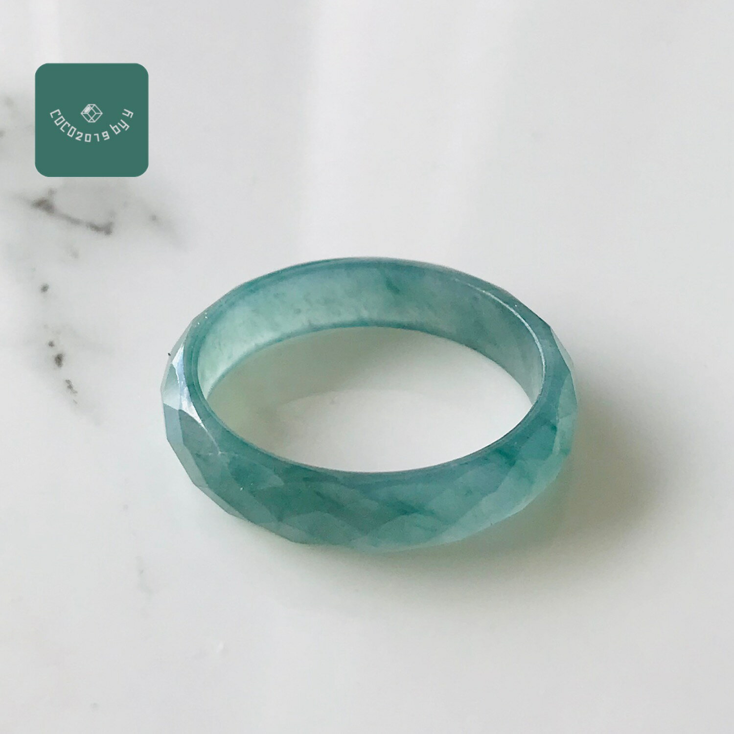 グアテマラ産 翡翠　ヒスイ　jade くりぬき　リング　指輪　天然石　一点物　ダイヤカット　19号　ファ..