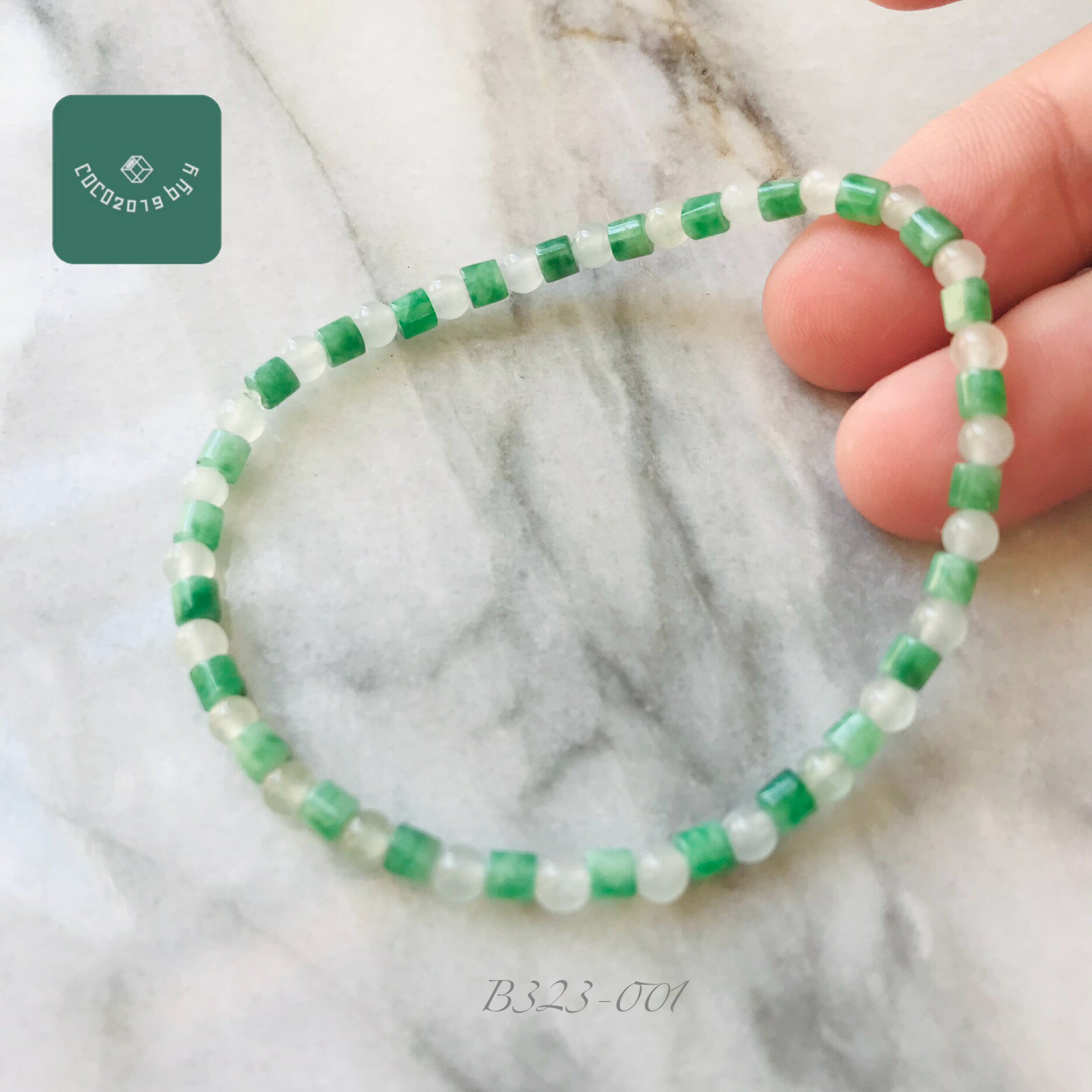 ミャンマー産　翡翠　ヒスイ　ブレスレット　16cm　一点もの　 ひすい パワーストーン hisui 本翡翠 アクセサリー　翡翠手串 大人かわいい　緑　白　氷翡翠　B323-001 B220-001