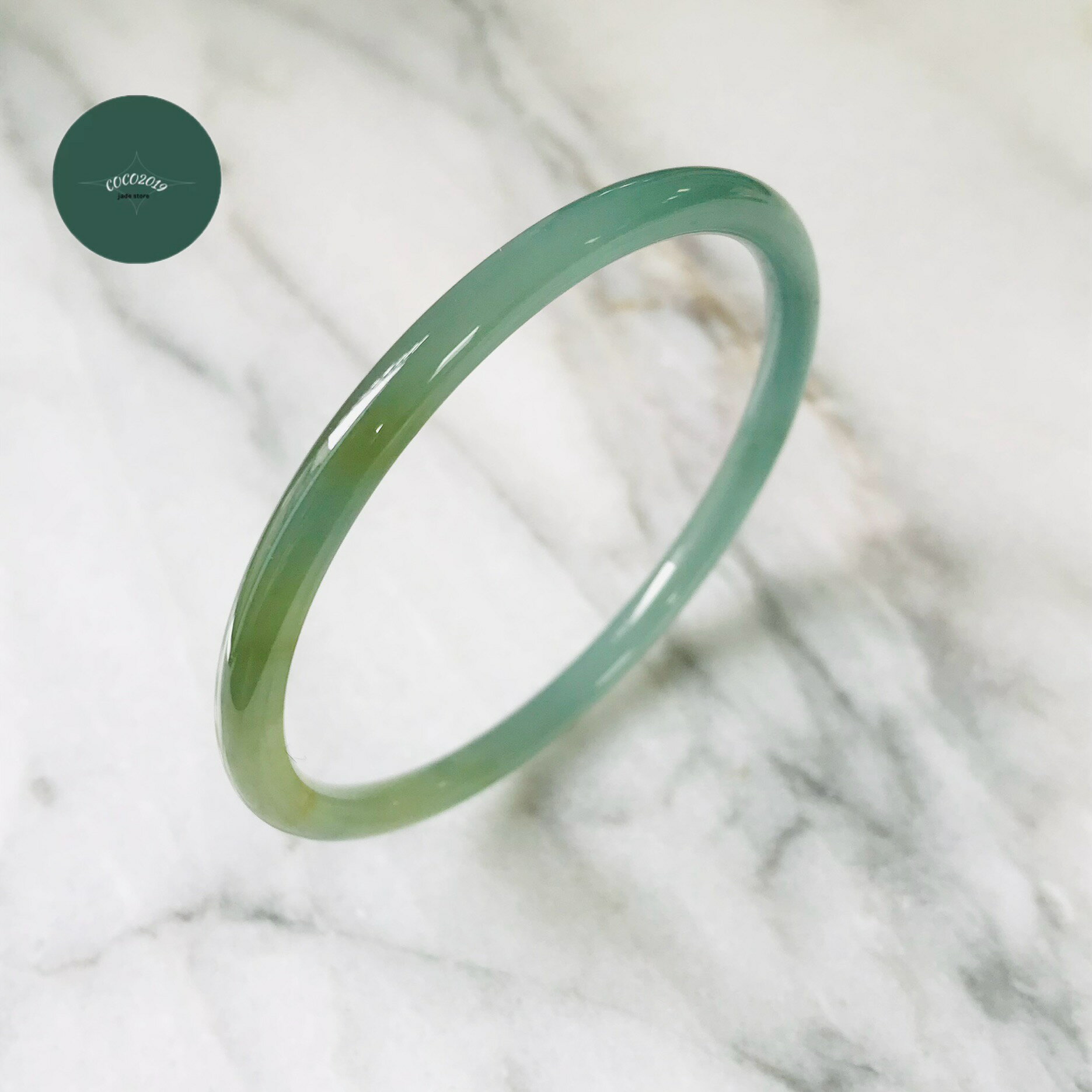 乐天商城 - グアテマラ産 翡翠　ヒスイ　jade バングル ブレスレット　56.7mm　ヒスイ ひすい パワーストーン hisui 本翡翠 翡翠専門店 アクセサリー ジュエリー 手镯　青　緑　氷翡翠　黄