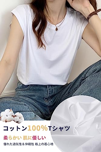 [WindTour] ノースリーブ Tシャツ レディース クルーネック タンクトップ レディース フレンチスリーブ トップス スリーブレスTシャツ ノースリーブシャツ インナー 丸首 プルオーバー ノースリーブ カットソー スリム 細身 無地 黒 白… 色：ブラック、サイズ：XL