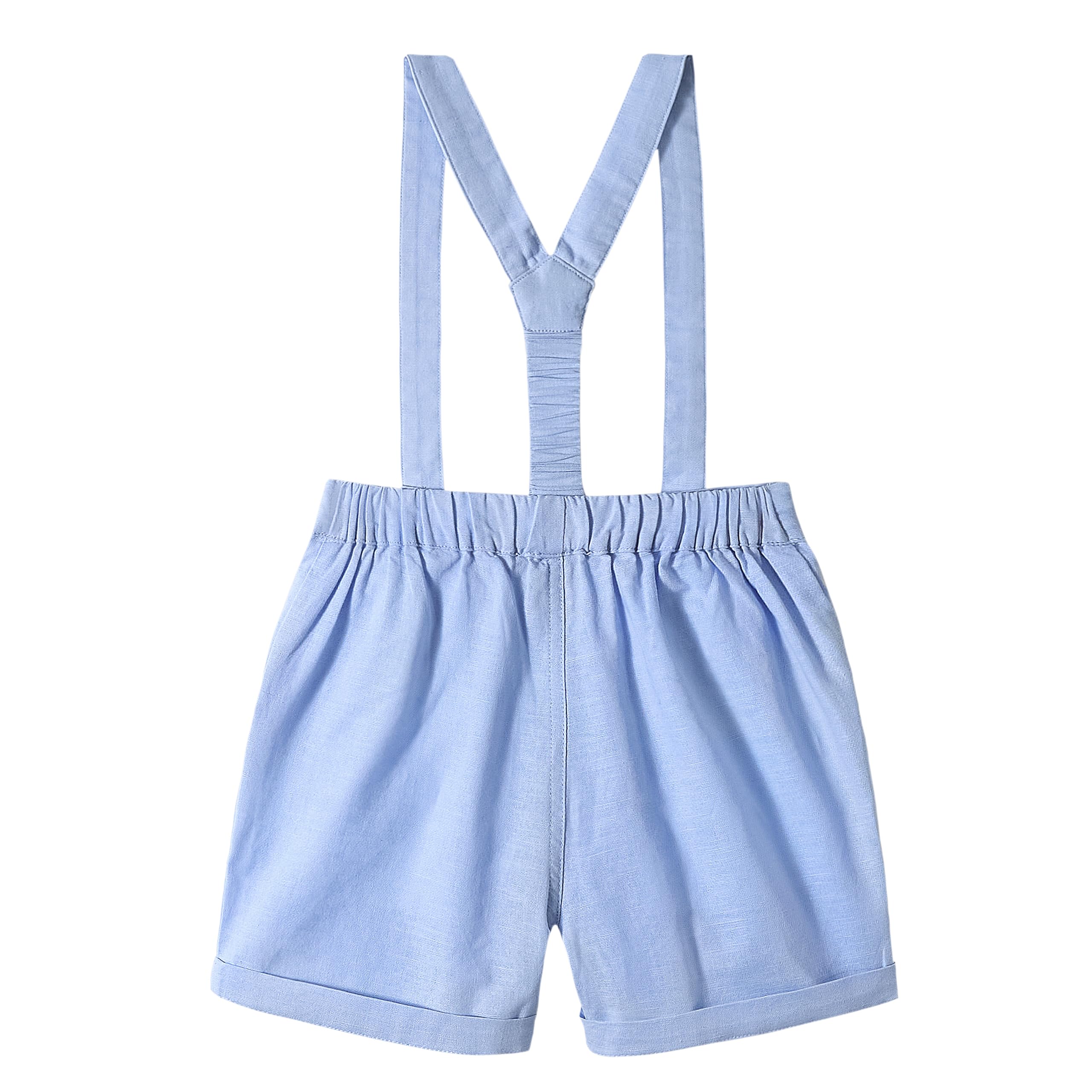 [Volunboy] サスペンダー ショートパンツ キッズ 蝶ネクタイ付き 子供 ベビー ハーフパンツ 綿麻 薄手 フォーマル カジュアル 80-120cm 色：スカイブルー、サイズ：80