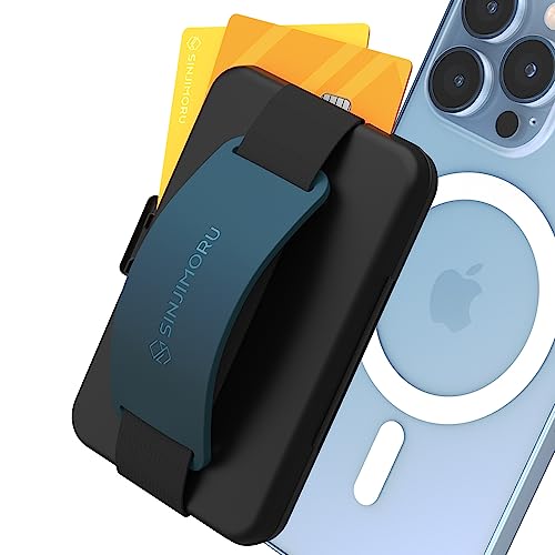 【紛失防止タグホルダー付き】Sinjimoru Magsafe用カードケース、ワイヤレス充電可能 スマホスタンド グリップ機能iPhone15 Plus Pro Pro Max iPhone14 13 12 シリーズ 対応 紛失防止タグ付き 小銭入れ スマホカードホルダー M-Card Zip ブルー