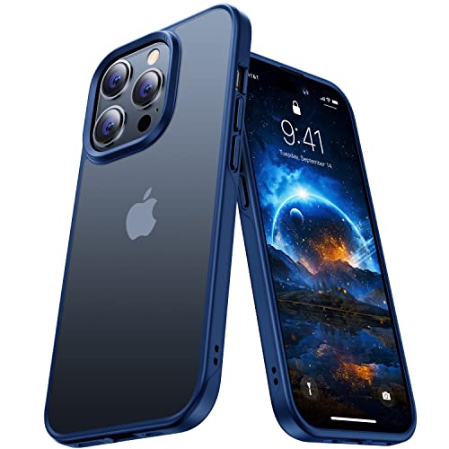 【本体の色・4色】CASEKOO iPhone14ProMax 用ケース 耐衝撃 滑り止め MIL規格 指紋防止 ストラップホール付き 黄変防止 耐久性 ワイヤレス充電対応 アイフォン 14 Pro Max 用 6.7インチ カバー ケース(マットブルー)