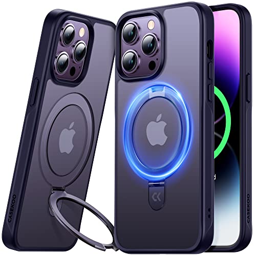 【利便性・スタンド・Magsafe】CASEKOO iPhone14ProMax 用 ケース 隠し収納式 米軍MIL規格 耐衝撃 スマホケース 薄形半透明 マット仕上げ 指紋防止 ストラップホール付き ワイヤレス充電対応 2023年新型 アイホン14pro max 用 ケース 6.7インチ カバー（ディープパープル