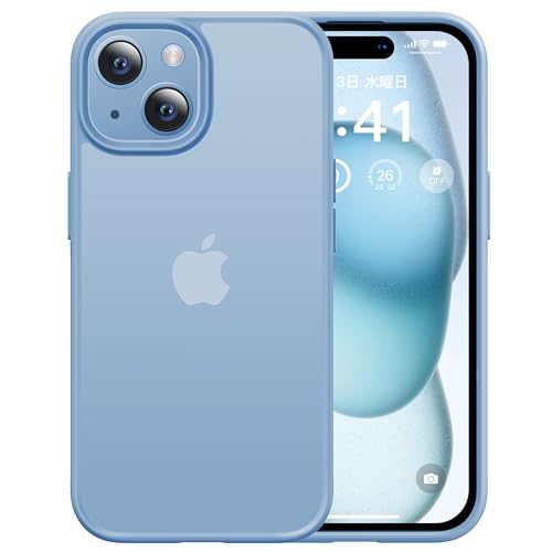 【本体の色・3色】CASEKOO iPhone 15 用 ケース 耐衝撃 滑り止め 指紋防止 米軍MIL規格 マット仕上げ ストラップホール付き 黄変防止 耐久性 カバー ワイヤレス充電対応 アイフォン 15 用 6.1 インチ ケース(マットブルー)