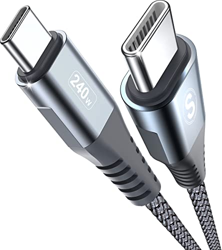 240W USB Type C ケーブル 3M, sweguard PD3.1 超急速充電 USB Cケーブル 高耐久ナイロン 充電器 タイプc ケーブルiPhone 15 Pro Max Plus,MacBook Pro、iPad mini/Pro、Matebook、Sony Xperia、Samsung Galaxy S24 S23 S22 S21等Type C機種対応(グレー)