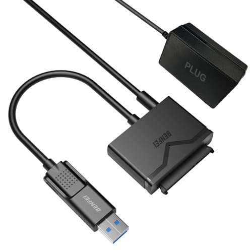 商品情報商品の説明br/Benfei スーパースピードUSB 3.0 - SATAアダプター、外部12V/2A電源付き。3.5インチまたは2.5インチSATAハードドライブまたはソリッドステートドライブをUSBポート経由でコンピュータに接続でき、高速USB 3.0データ転送が可能です。 このUSB 3.0→SATAコンバーターで、ノートパソコンやPC HDDファイルを素早く簡単にバックアップ、移動、アーカイブできます。 ポータブルケーブルスタイルのアダプターで、ドライブをエンクロージャーにインストールすることなく、ハードドライブ間を簡単に交換できます。 3.5インチHDD/SDDに接続する際は、安定した動作を確保するために、付属のACアダプターで製品を充電してください。 br/br/仕様 br/br/インターフェイス: USB 3.0 - SATA III。 br/製品サイズ：48×40×10ミリ、50センチのデータケーブル。 br/対応ドライブ：2.5インチ/3.5インチSATA SSD/HDD 最大10TBおよびSATA光学ドライブ。 br/データ転送速度：SSD用6Gbps、HDD用5Gbps。 br/電源出力: DC 12V/2A 電源。 br/Windows XP/Vista/7/8/10、Mac OSに対応。 br/特徴: ホットスワップ対応。ドライバーやソフトウェアは不要です。 br/パッケージ内容: br/br/1 x USB 3.0 - SATAアダプター。 br/12V/2A電源アダプター x 1。主な仕様 2.5 / 3.5 SATA SSDまたはHDDへの迅速なアクセス：このSATA-USBケーブルを使用してSATA 2.5インチSSDまたは3.5インチHDDに接続することにより、ラップトップにドライブスペースを追加します。外部ドライブに接続して、ストレージを追加し、バックアップを実行できます。 、ディスクイメージを作成し、データ回復を実装し、コンテンツをラップトップに転送します。brSuperSpeed USB 3.0：SSDのみで最大6Gbpsのデータ転送速度。 USB 3.0バージョンは、最大5 Gbpsのデータ転送速度をサポートし、USB 2.0 / 1.1との下位互換性があります。 （注：実際のレートは、デバイスの機能によって異なります。）brUASP機能：従来のUSB 3.0よりも最大70％高速の読み取り速度と40％高速の書き込み速度までの高速転送を提供brUSBインターフェイスを使用してSATAデバイスに接続します。 卓越したパフォーマンスを楽しむためにドライバーは必要ありません。 Windows 7/8/10 / MAC OS 8以上をサポートします。br提供内容：1 x BENFEI USB 3.0-Sataアダプターおよび1 x 12V / 2A電源アダプター、18か月保証、生涯に優しいカスタマーサービス。