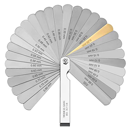 商品情報商品の説明幅広く計測できます：スパークプラグの隙間チェック用。プーリーの摩耗計測用に良いです。カムシャフトバルブクリアランス測定にて使用。バイク整備によい。 3Dプリンタのノズル間隙用。 測定範囲：0.04~0.88mm リーフ リーフ枚数：32枚組ゲージ 隙間 材質：ステンレス 32枚のリーフ付の隙間ゲージは、リーフを外して使用する事も可能ですので、組み合わせる事で様々な厚みが正確に測定できます。折りたたみ式ゲージは、持ち運びや保管が簡単で便利です。 ゲージ 隙間、測る種類も多いし先端が細いので狭い所でも測れて見やすい。仕事である、金属加工の歪み確認などに使用する。取り出しやすく、耐久性も抜群です。 注：新品の表面にちょっと油が付いている可能性があります。主な仕様 幅広く計測できます：スパークプラグの隙間チェック用。プーリーの摩耗計測用に良いです。カムシャフトバルブクリアランス測定にて使用。バイク整備によい。 3Dプリンタのノズル間隙用。br測定範囲：0.04〜0.88mm リーフ全長：100mm リーフ枚数：32枚組 材質：ステンレスbr32枚のリーフ付の隙間ゲージは、リーフを外して使用する事も可能ですので、組み合わせる事で様々な厚みが正確に測定できます。折りたたみ式ゲージは、持ち運びや保管が簡単で便利です。brゲージ 隙間、測る種類も多いし先端が細いので狭い所でも測れて見やすい。仕事である、金属加工の歪み確認などに使用する。取り出しやすく、耐久性も抜群です。br注：新品の表面にちょっと油が付いている可能性があります。