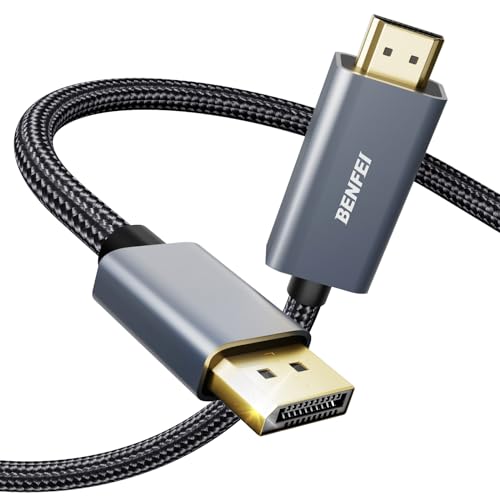 BENFEI 4K DisplayPort - HDMI 0.9m ケーブル [アルミニウム シェル、ナイロン編組]、単方向 DP 1.2 コンピューター to HDMI 1.4 スクリーン ケーブル HP、ThinkPad、AMD、NVIDIA、デスクトップなどと互換性があります（オス-オス 、逆方向に非対応）