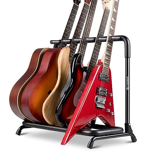 CAHAYA マルチ ギタースタンド 5本立て ギターラック ギターホルダー 折りたたみ式 収納便利 持ち運び便利 フォームスポンジラップ アコギ クラシック エレキ ベースギターなどに適用 転倒防止用ゴムスリーブ付き 取り付け説明書付き CY0345