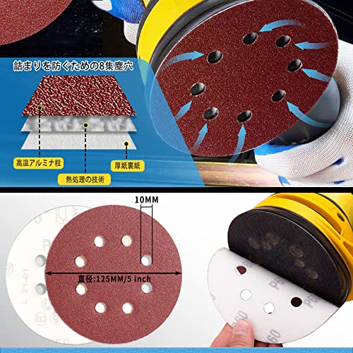 ������̵����IROKCAKPT ������� �ڡ��ѡ� 125mm #60�� �ǥ������ڡ��ѡ� �ݷ� 8�� �ޥ��å��� ����ǥ��󥰥ǥ�����,�����ॵ������ѥ���ɥڡ��ѡ�,�ڹ�DIY��Ȥ� ��°�᤭�ˡ�100�������åȡ�