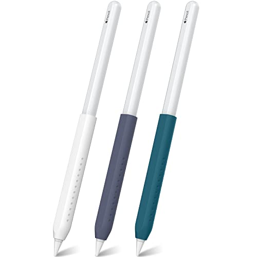 NIUTRENDZ Apple Pencil グリップ 第2世代 シリコン製 アップルペンシル グリップ 専用 握りやすい 疲れ軽減 三つセット (Apple Pencil 第2世代, ホワイト + ブルーブラック + インクグリーン)