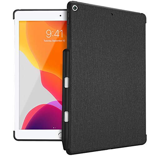 ProCase iPad 10.2" 9/8/7 背面ケース， バックカバー ペンシルホルダー付き スマートキーボードと組み合わせて使用可能 対応端末：iPad 10.2" 9世代 (2021)/8世代（2020）/7世代 (2019) - ブラック