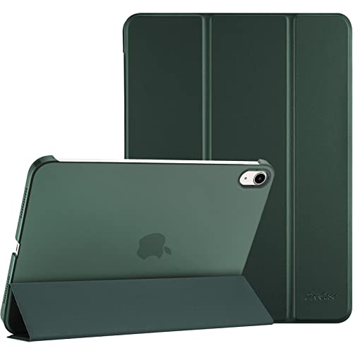 ProCase iPad 10世代 ケース 2022 10.9インチ A2696 A2757 A2777 軽量 耐衝撃 三つ折り スタンド スマートカバー（ミッドナイトグリーン）