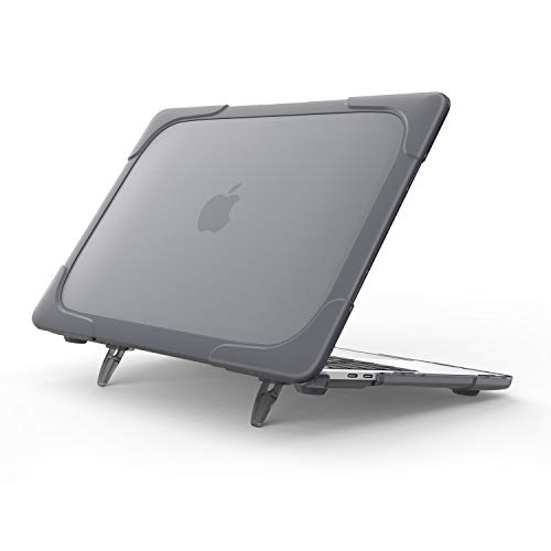 ProCase MacBook Air M1 / Air 13" ケース 2020 2019 2018 衝撃吸収 軽量 ハードシェル ARMOR保護カバー 折りたたみ式タンド付き 適用機種：Apple MacBook Air 13" M1 (A2337)、MacBook Air 13" (A2179 A1932 A2337) -グレー
