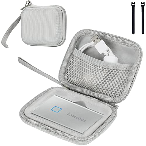 ProCase Samsung T7/ T7 Touch ケース ポータブルSSD収納EVAケース 防震 防塵 防衝撃 耐水 HDDケース 適用機種：Samsung T7 Touch/ T7 Portable 500GB 1TB 2TB USB 3.2 外付け SSD‐シルバー