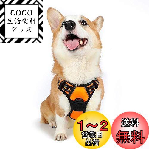 Rabbitgoo 犬 ハーネス 中型犬 首輪 13-20KG 引っ張り防止 サイズ調整可能 夜間反射材 抜けない 通気性 咳き込み防止 歩行補助ハーネス 老犬 介護用品 散歩 しつけ用 ソフト 犬 小型犬 大型犬 柴犬 (オレンジ M)