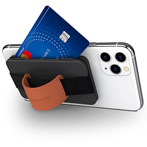 Sinjimoru スマホスタンドカード入れ、スマホ固定 携帯スタンド 落下防止 ハンドストラップ スマホ背面 手帳型ケース iPhone Android スマホケース全機種対応カードホルダー パスも Suica ic カード 定期入れ 名刺入れ。CardZip Band Grip、ブラック＋クレメンタインバン