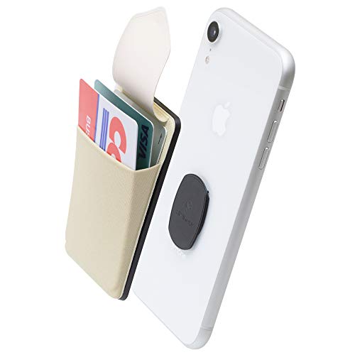 Sinjimoru 無線充電対応 手帳型カードケース専用マウントで固定するカードホルダー SUICA クレジットカード など3枚のカード収納できる着脱可能スマホカードケース、 iphone android対応 スマホ 背面 パスケース。Sinji Mount Flap, ベージュ